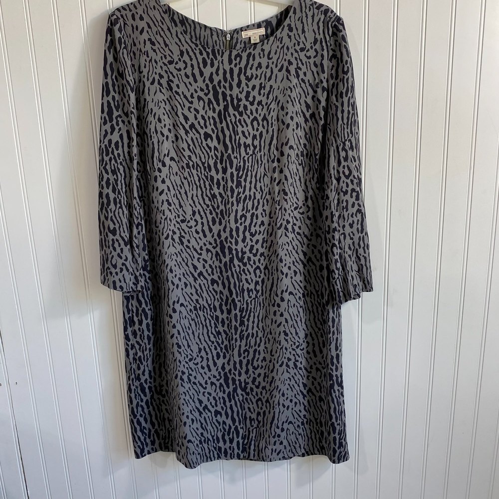 GAP Dress Womens Size 8 Gray Black Animal‎ Print 3/4 Sleeve Mini Shift Vintage